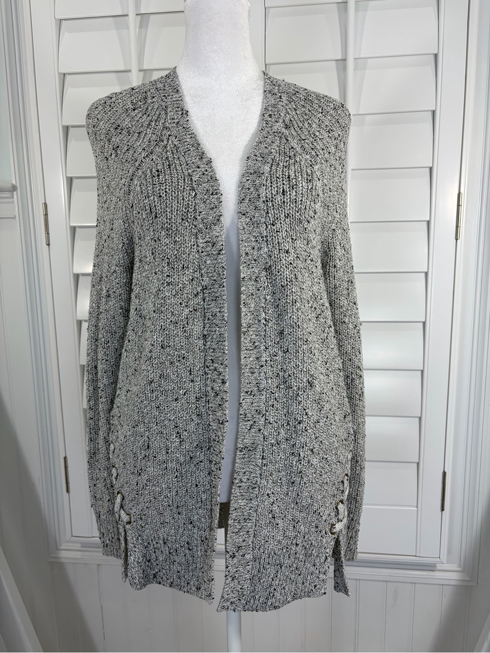 American Eagle Gray Open-Front Chunky Knit Cardigan Sweater (S)
